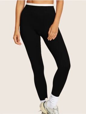 SET Active Black Leggings with White Waistband